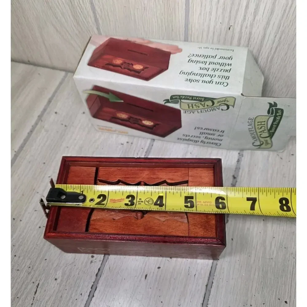 Bits and Pieces Wooden Puzzle Box Camouflage Your Cash Money Holder NIB